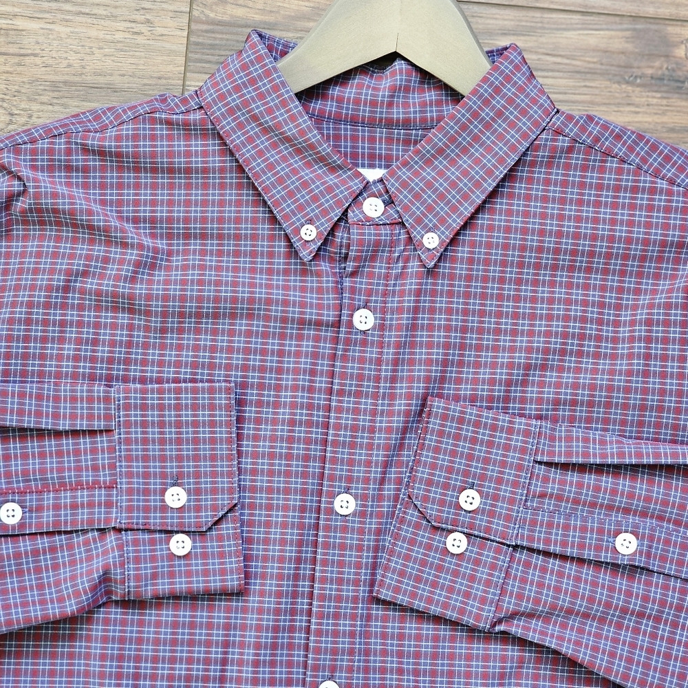 Mizzen Main Leeward Mens 2XL Trim Performance Button Front Gingham Dress Shirt